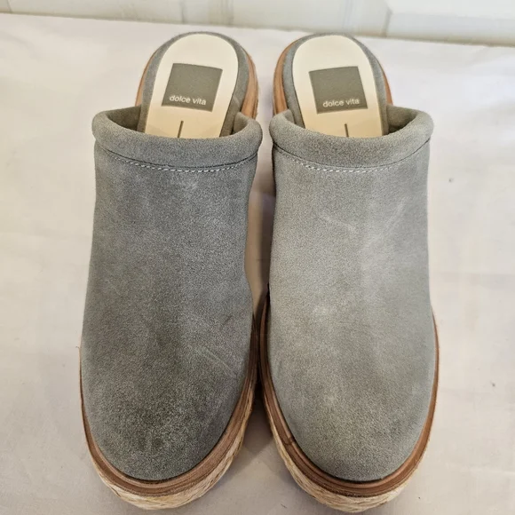 Dolce Vita Sage Suede Camdin Raffia Platform Clog Mule Heels - Picture 7 of 9